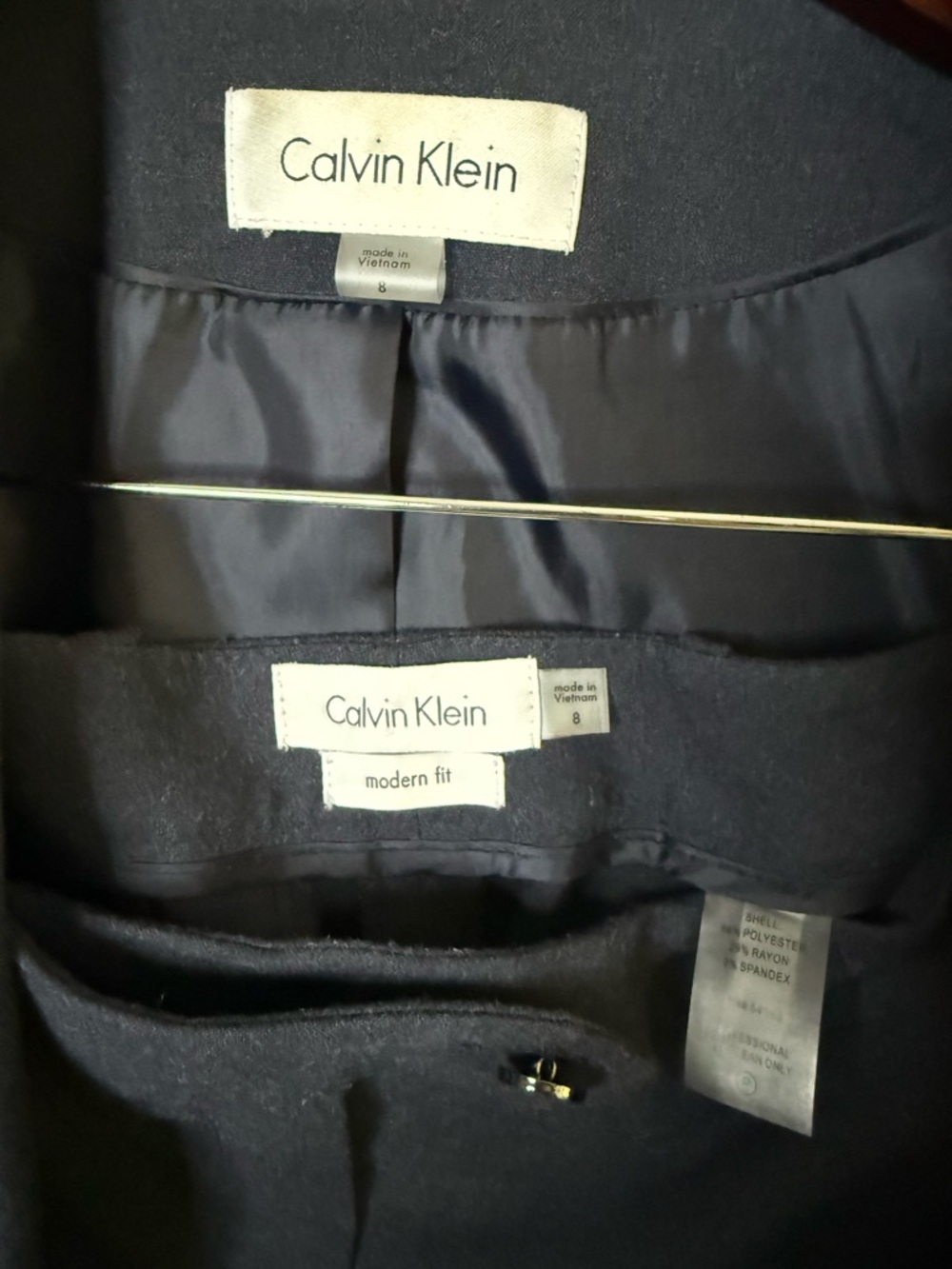 Calvin Klein Navy Heather Suit Set Blazer Pants Size 8 Modern Fit Stretch - Picture 10 of 11